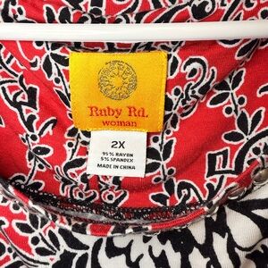 Ruby Rd. Vibrant Red and Black Floral Top